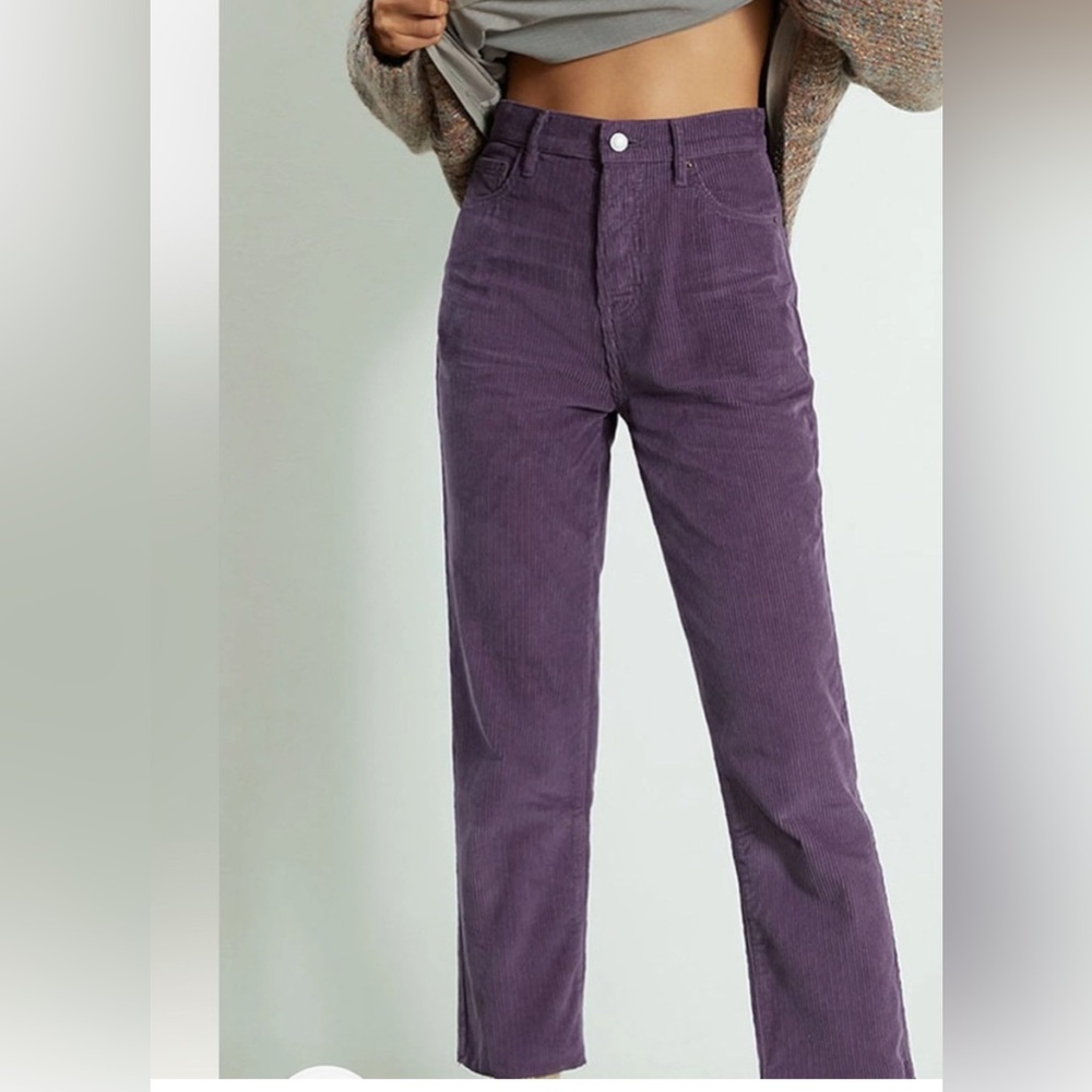 PacSun Purple Corduroy High Waisted High Rise Straight Leg Crop Raw Hem Sz 25 - Picture 3 of 14